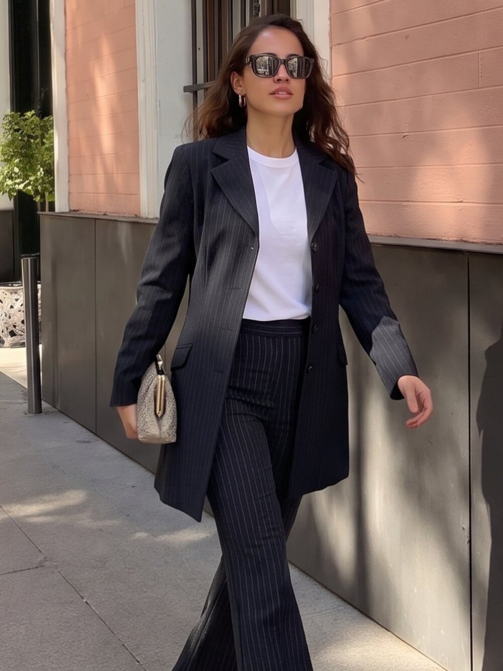 Brenda Beddome Longline Pinstripe Blazer | Tailored Minimalist | Canada | Sz 10